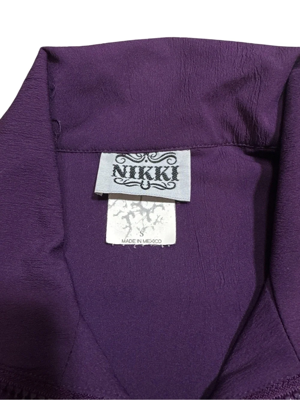 Vintage 80s Nikki Purple Embroidered Leaf Crinkle 2 Piece Pant Set Womens Medium